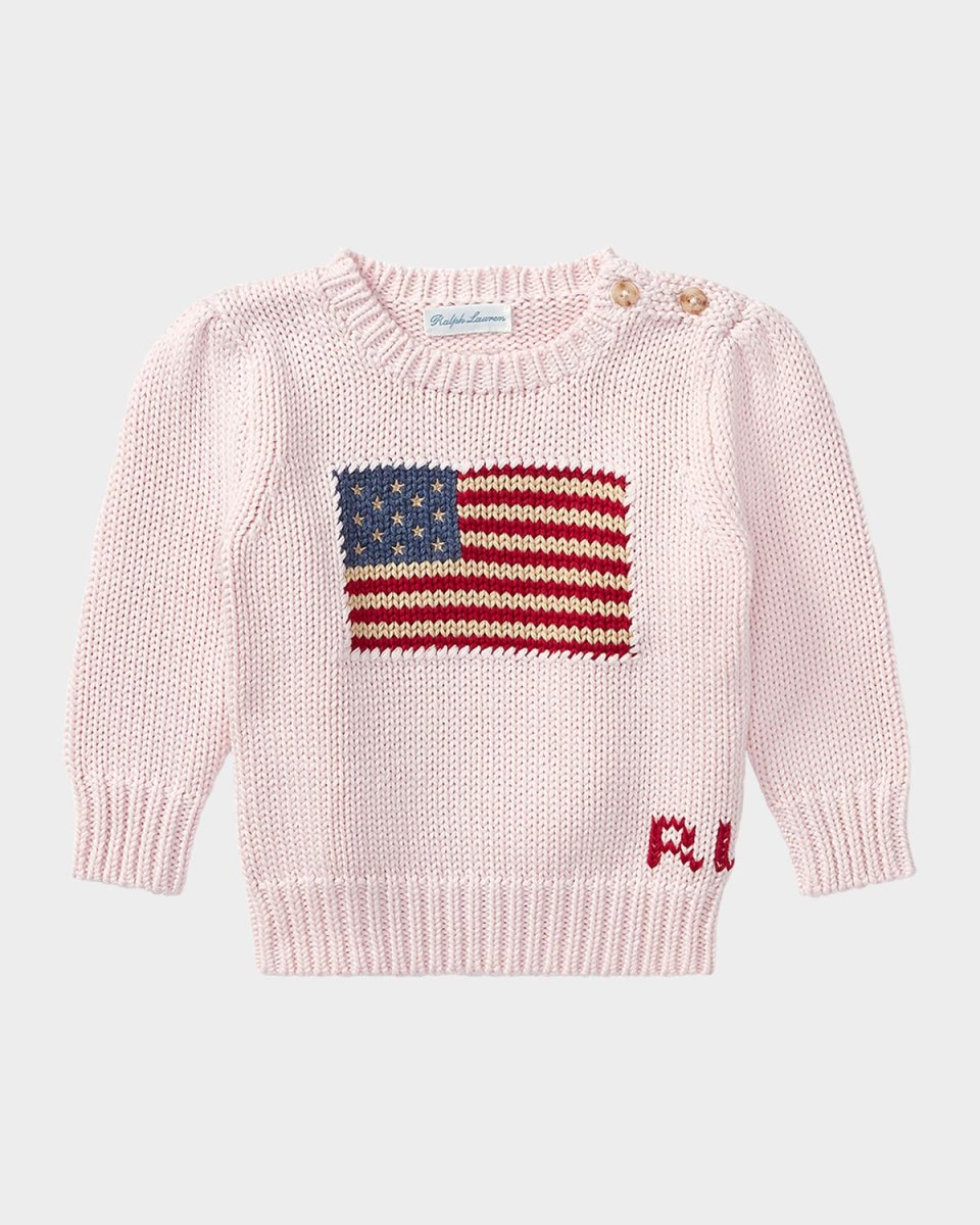 Girl's Flag Intarsia Knit Sweater, Size 3M-24